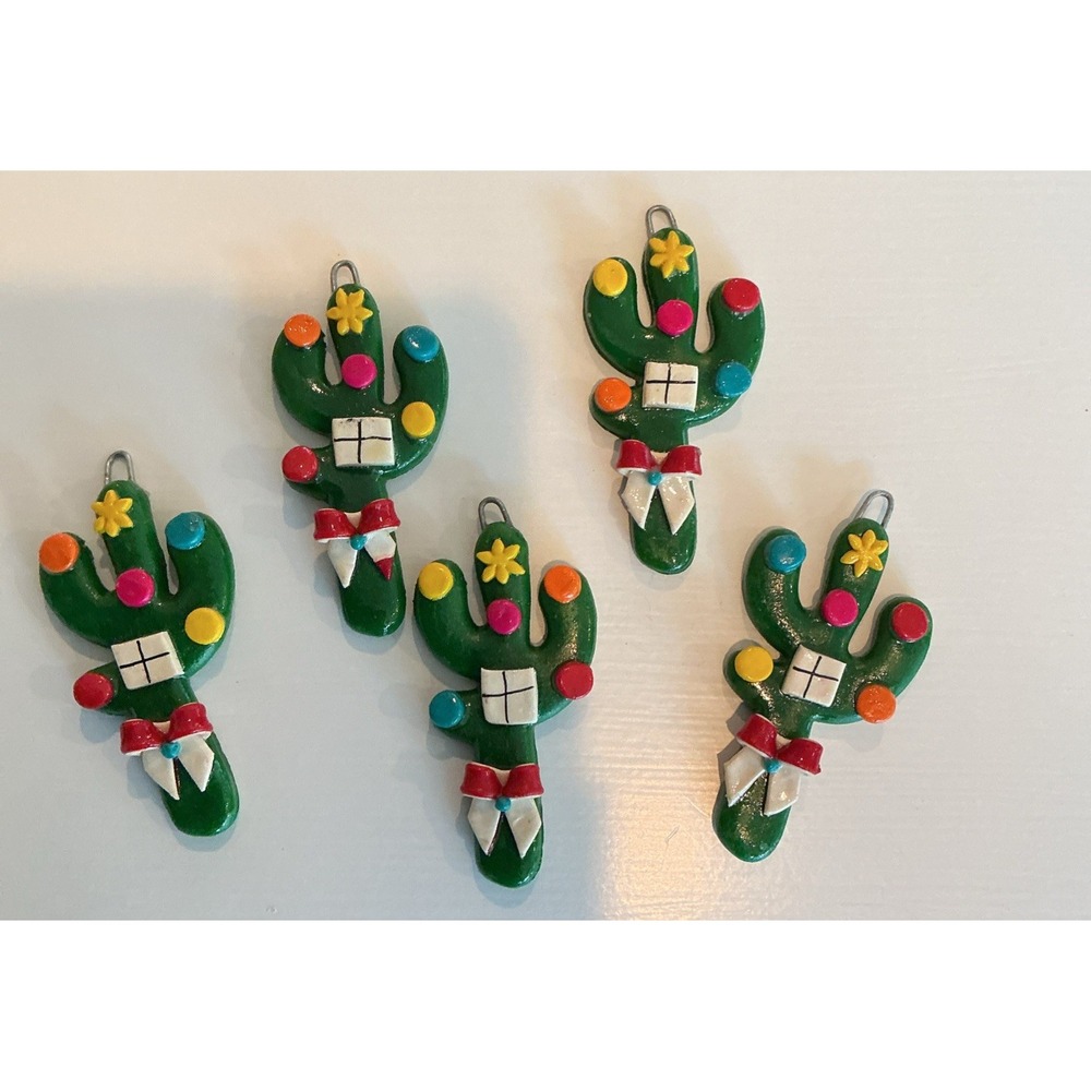 Saguaro Cactus Christmas Tree Southwest Holiday Ornaments Resin Set Of 5